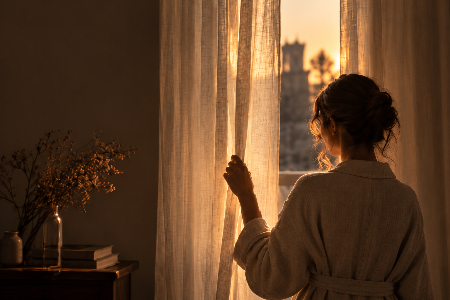 Lumière tamisée sur une silhouette allongée, ambiance de repos